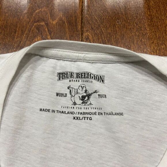 True Religion Basic Fit Vintage Print Logo White Red Cotton T-Shirt Men's XXL - Picture 6 of 8